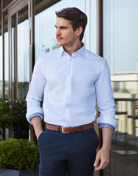 Tailored Contrast Herringbone Shirt LS